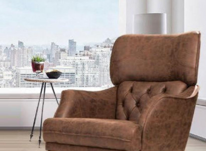 Luxury Armchair Wingback Chair Leather Brown Living Room Polyester Single Seater